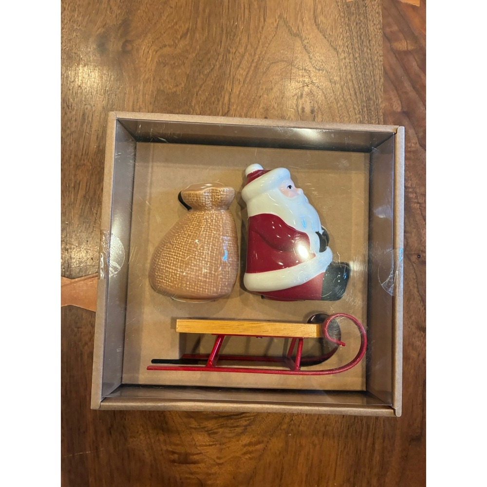 Pottery Barn Santa Sled Ceramic Salt & Pepper Shakers Set Holiday 2700292 NEW
